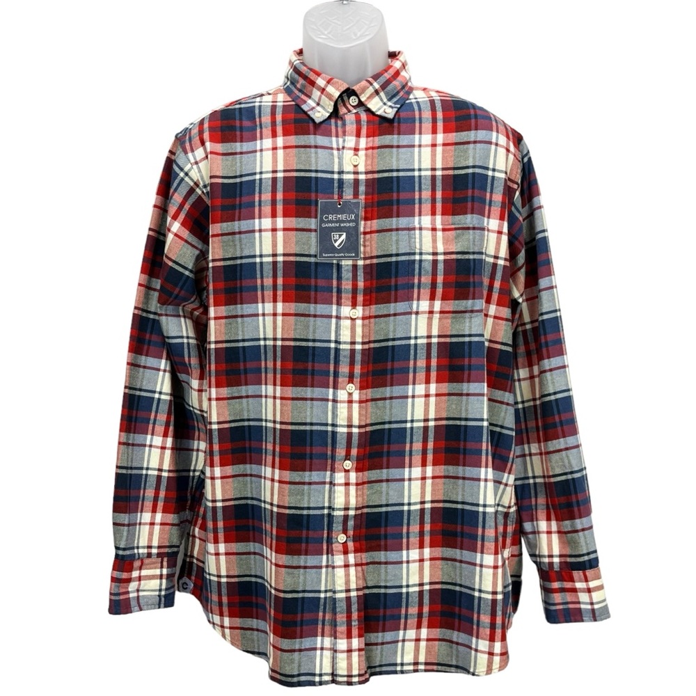 Daniel Cremieux Men’s Large Red Blue Plaid Flannel Button Up Shirt NWT